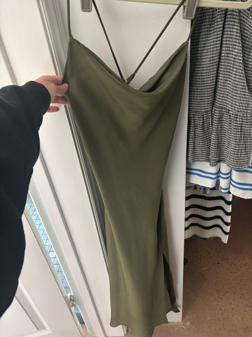 Astr Olive Green Cowl Neck Slip Midi Dress